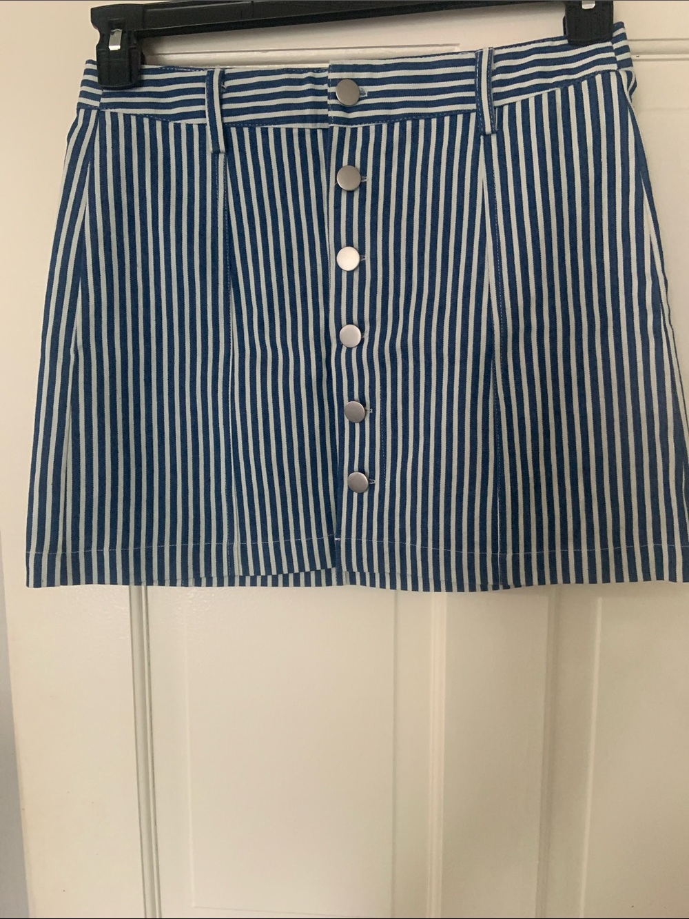 Blue & White Striped Button-Front Mini Skirt